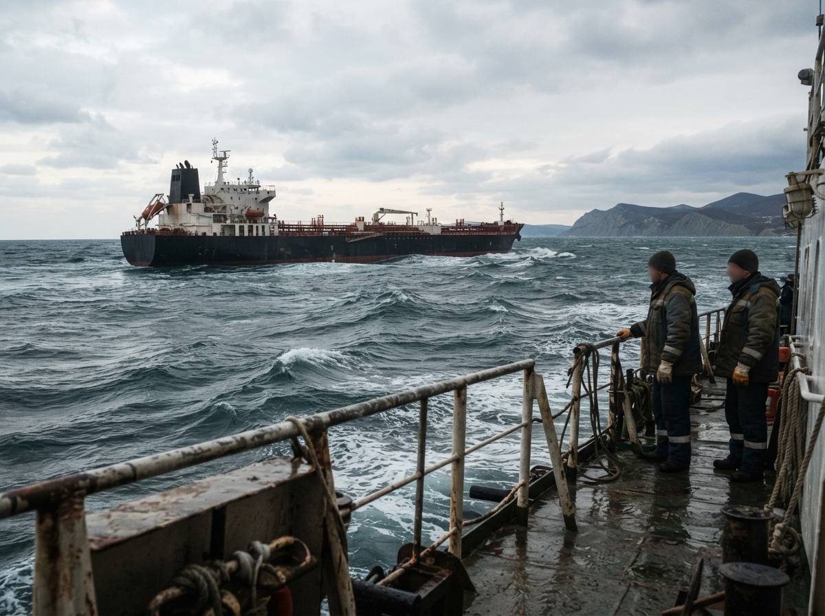 A crude tanker moves through choppy water in the Black Sea.